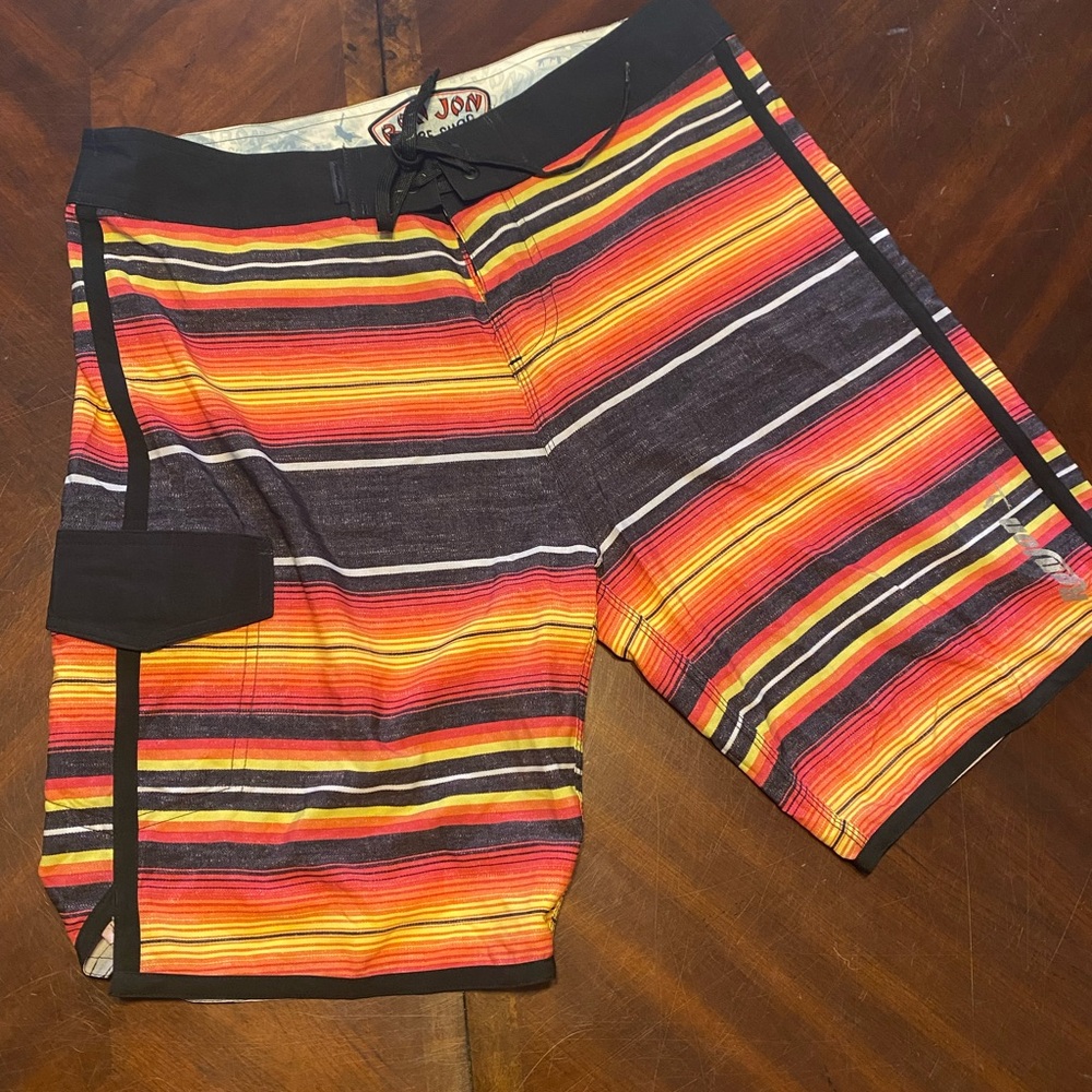 Ron Jon Red and Yellow Cargo Shorts Vibrant Style
